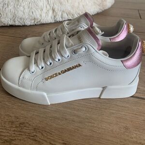 Dolce & Gabbana Women's White Sneakers with Pink Highlights